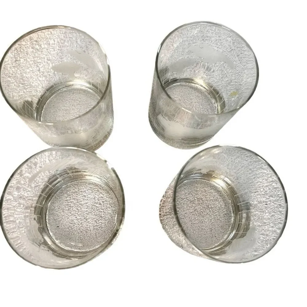 Set of 4 Vintage Nescafe Etched Glass World Map Globe Double Glass Tumblers
